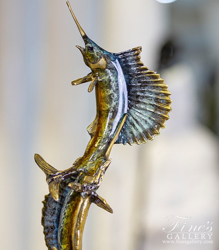 Bronze Statues  - Triple Sailfish Statue In Bronze At Desktop Size - BS-1691